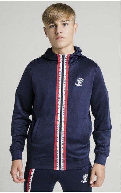 Illusive London Central Tape Zip Through Hoodie Navy