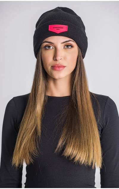 Gianni Kavanagh Black Beanie Neon Pink Plaque
