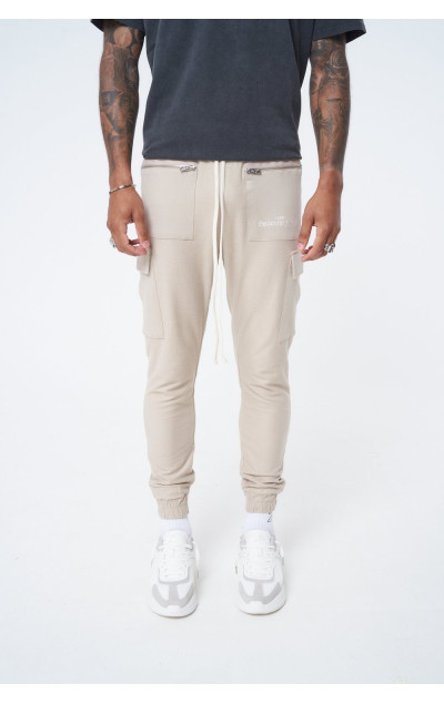 The Couture Club Męskie Beżowe Spodnie Dresowe Reverse Looback Slim Jersey Cargo Jogger