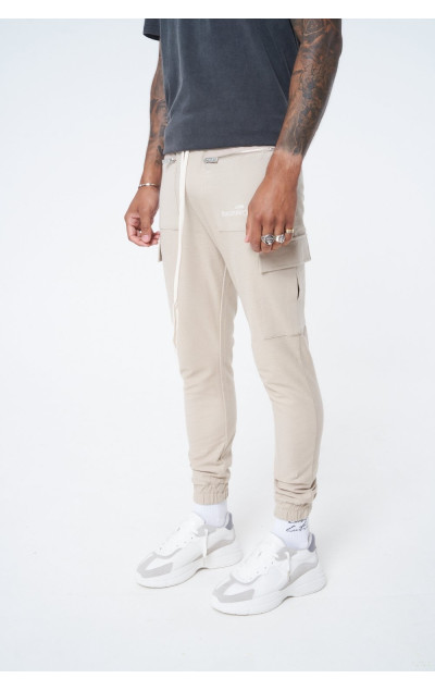 The Couture Club Męskie Beżowe Spodnie Dresowe Reverse Looback Slim Jersey Cargo Jogger