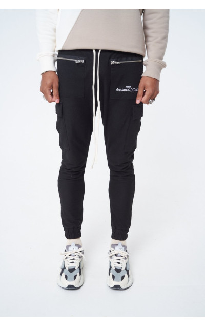 The Couture Club Męskie Czarne Spodnie Dresowe Reverse Loopback Slim Jersey Cargo Jogger