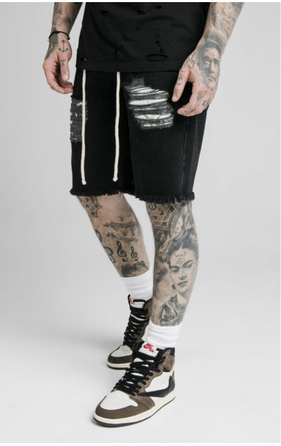 Sik Silk Relaxed Floral Pixel Denim Shorts