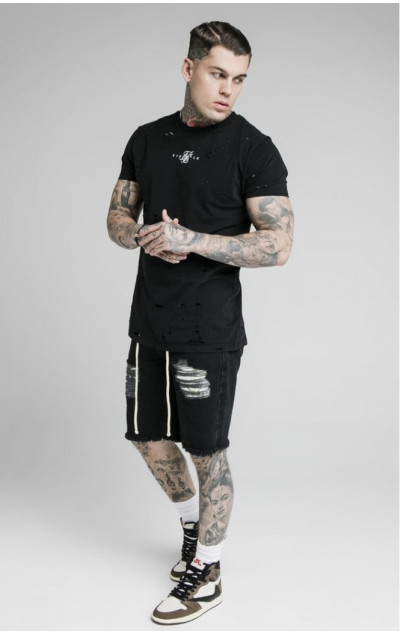 Sik Silk Relaxed Floral Pixel Denim Shorts