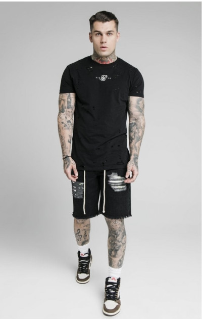 Sik Silk Relaxed Floral Pixel Denim Shorts