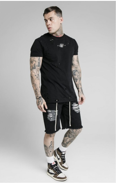 Sik Silk Relaxed Floral Pixel Denim Shorts