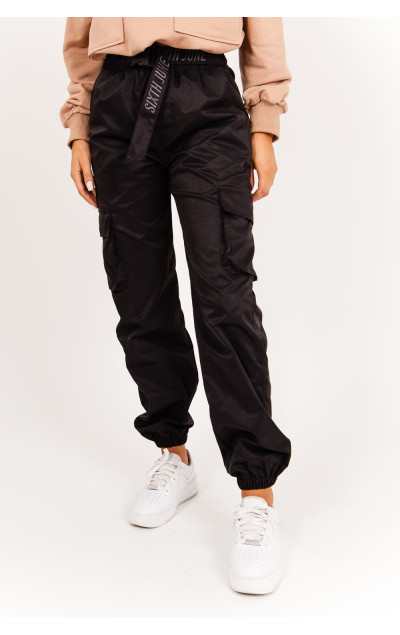 Sixth June Damskie Czarne Spodnie Cargo Belt Pants