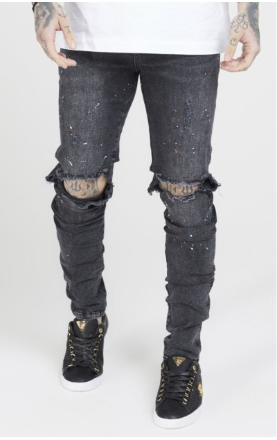 Sik Silk Bust Knee Riot Denims Washed Black