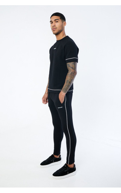 The Couture Męskie Czarne Spodnie Dresowe  Jacquard Ribbing Textured Slim Fit Joggers