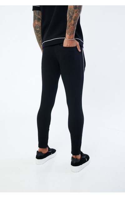 The Couture Męskie Czarne Spodnie Dresowe  Jacquard Ribbing Textured Slim Fit Joggers