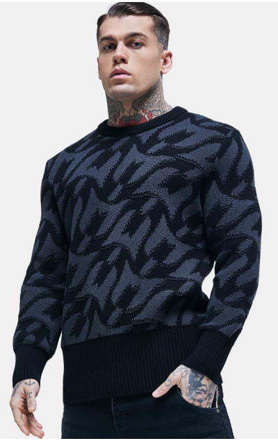 Messi x Sik Silk Monogram Chunky Knit Jumper Black
