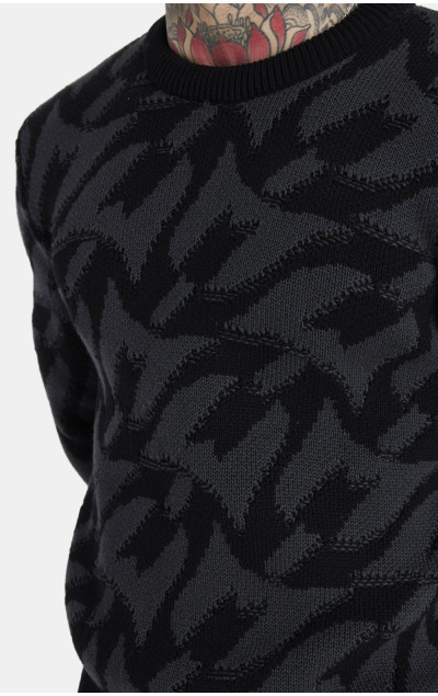 Messi x Sik Silk Męska Czarna Bluza Monogram Chunky Knit Jumper