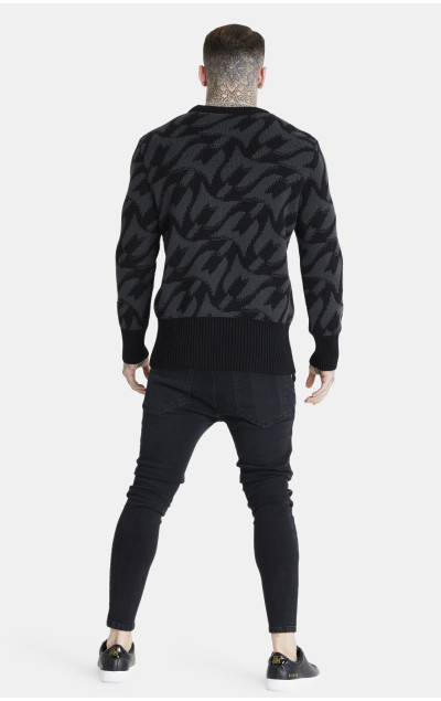 Messi x Sik Silk Monogram Chunky Knit Jumper Black
