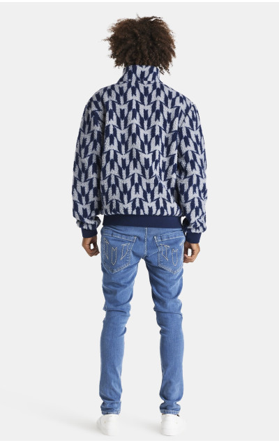 Messi x Sik Silk Borg Funnel Jacket Navy & Grey