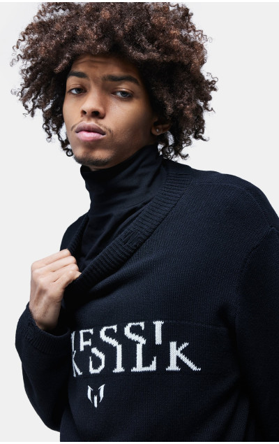 Messi x Sik Silk Męska Czarna Bluza Division Knit Sweater