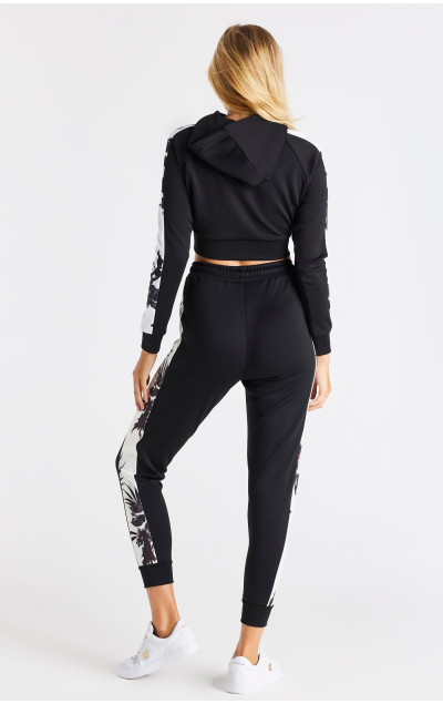 Sik Silk Damska Czarna Bluza Retro Fire Print Cropped Track Top Black & Ecru