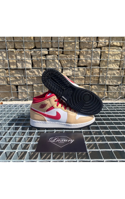 Air Jordan 1 Mid Light Curry Cardinal Red