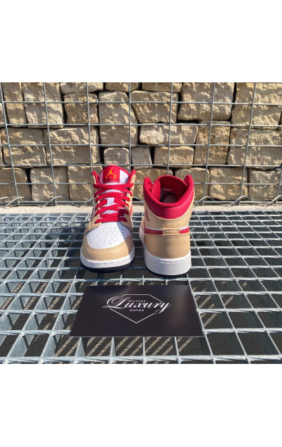Air Jordan 1 Mid Light Curry Cardinal Red