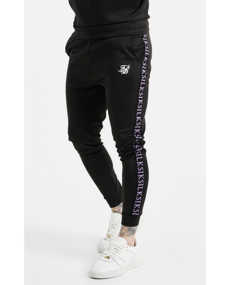 black joggers with white writing