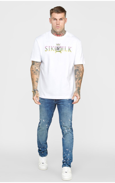 Sik Silk Pánske Modré Jeansy Bleached Slim Fit Denim
