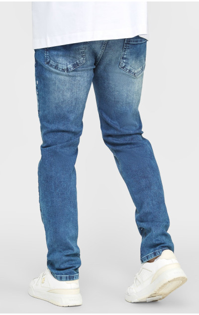 Sik Silk Pánske Modré Jeansy Bleached Slim Fit Denim
