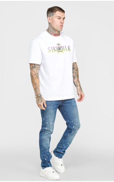 Sik Silk Pánské Modré Jeany Bleached Slim Fit Denim