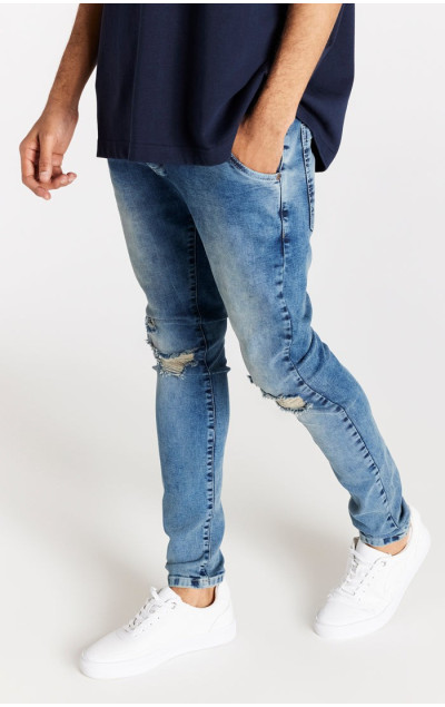 Sik Silk Pánské Modré Jeany Distressed Slim Fit