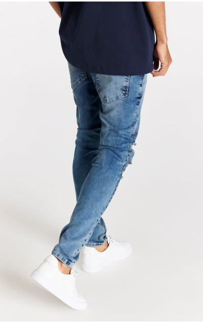 Sik Silk Pánské Modré Jeany Distressed Slim Fit