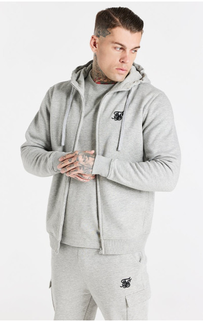 Sik Silk Pánska Šedá Mikina Grey Marl Essential Zip Through Funnel Neck