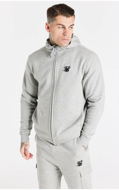 Sik Silk Pánska Šedá Mikina Grey Marl Essential Zip Through Funnel Neck