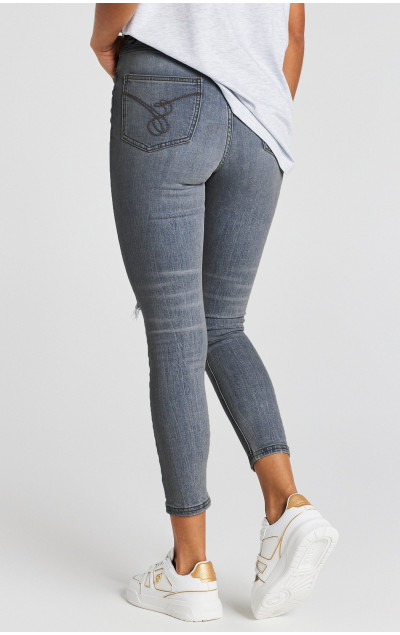 Sik Silk Damskie Szare Spodnie Dżinsowe Wash Distressed Denim