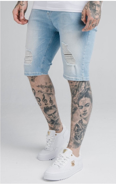 Sik Silk Blue Distressed Denim Short