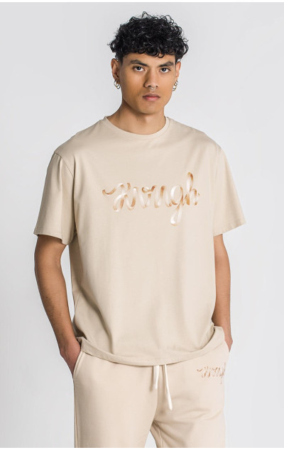 Gianni Kavanagh Męska Beżowa Koszulka Laced Oversized