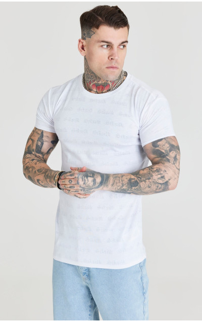 Sik Silk Męska Biała Koszulka Jacquard