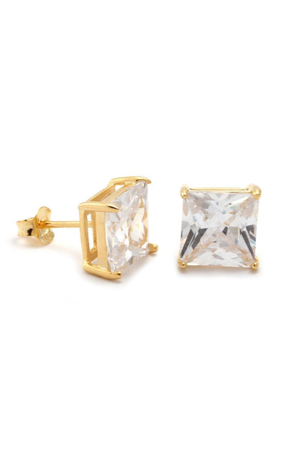 King Ice Princess Cut 925 Sterling Silver CZ Stud Earrings