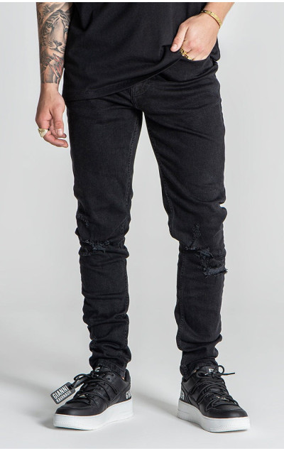 Gianni Kavanagh Pánske Čierne Jeansy Ripped Slim Fit