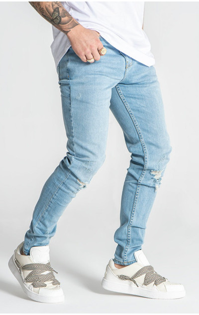 Gianni Kavanagh Pánske Modré Ripped Slim Fit Jeansy