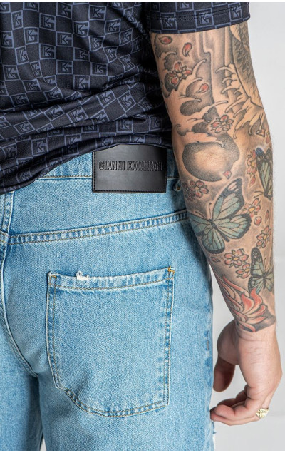 Gianni Kavanagh Light Blue Echo Ripped Straight-Leg Jeans