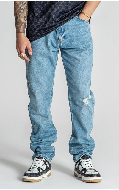 Gianni Kavanagh Light Blue Echo Ripped Straight-Leg Jeans