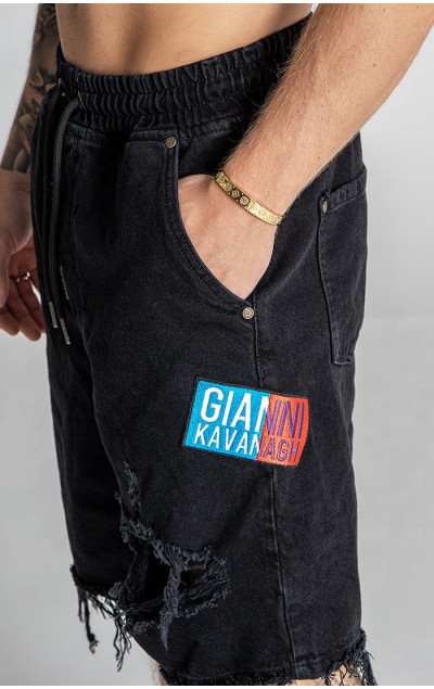 Gianni Kavanagh Pánske Čierne Kraťase Multiply Denim