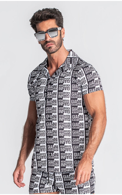 Gianni Kavanagh Pánská Čiernobiela Košeľa Multiply Hawaiian