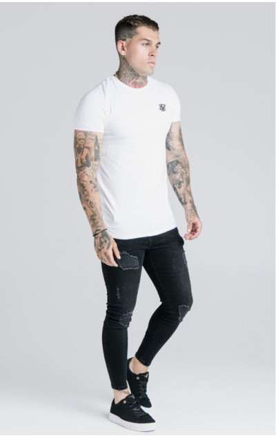 Sik Silk Męska Biała Koszulka  Essential Short Sleeve Muscle Fit