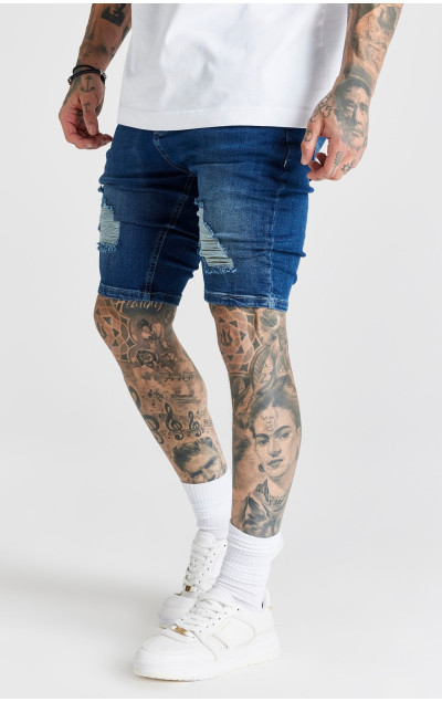 Sik Silk Męskie Niebieskie Szorty Distressed Denim