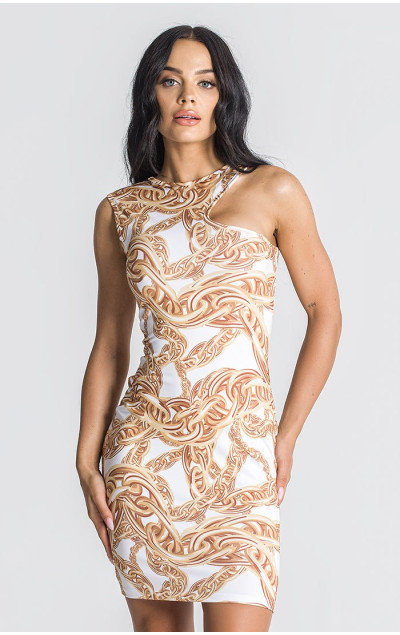 Gianni Kavanagh Bielo Zlaté Šaty  Vestido Treasure Dourado