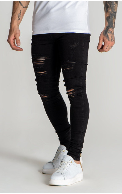 Gianni Kavanagh Męskie Czarne Dżinsy  Core Destroyed