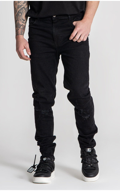 Gianni Kavanagh Pánské Černé Jeany Core Ripped Slim Fit