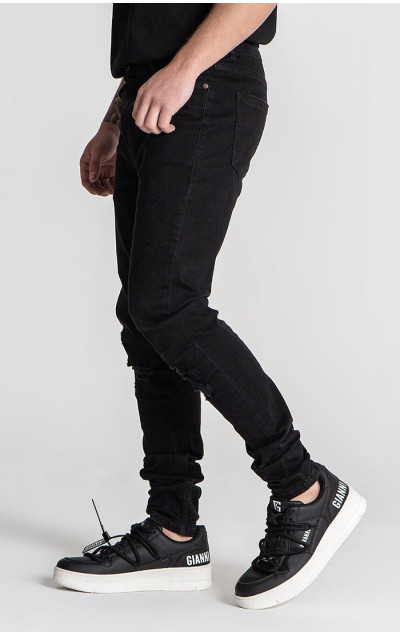 Gianni Kavanagh Męskie Czarne Dżinsy Core Ripped Slim Fit
