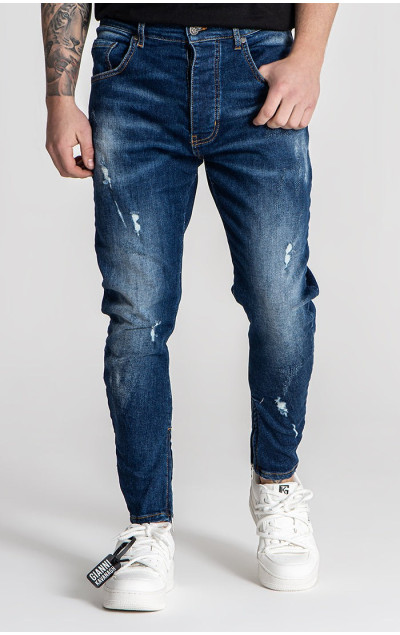 Gianni Kavanagh Dark Blue Distressed Zip Jeans