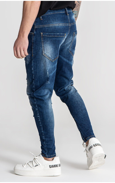 Gianni Kavanagh Pánské Modré Jeany Distressed Zip