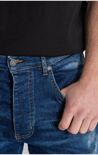 Gianni Kavanagh Dark Blue Distressed Zip Jeans