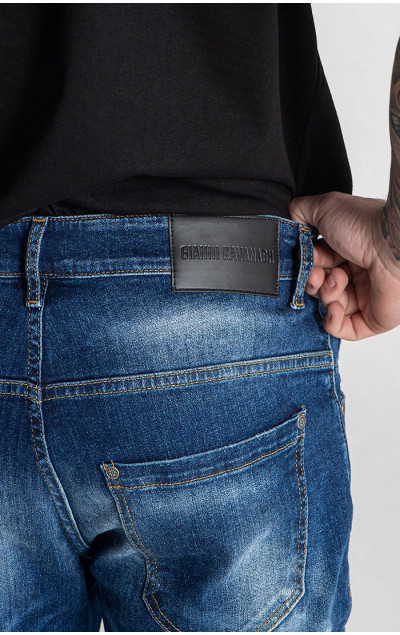 Gianni Kavanagh Pánske Modré Jeansy Distressed Zip